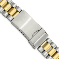 Mens 18-22mm President-Style Satin and Polished Two-tone Stainless Steel with Deployment Buckle 7 inch Watch Band