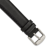 18mm Black Full Oil Leather with Brushed Silver-tone Steel 7.75 inch Watch Band