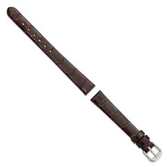 12mm Dark Brown Flat Alligator Grain Leather with Silver-tone Buckle 7.5 inch Watch Band