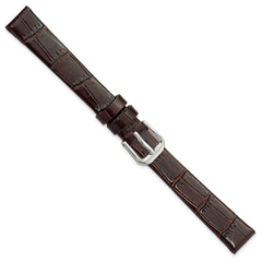 12mm Dark Brown Flat Alligator Grain Leather with Silver-tone Buckle 7.5 inch Watch Band