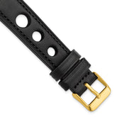 18mm Black Grand Prix Leather with Black Stitching and Gold-tone Buckle 7.5 inch Watch Band