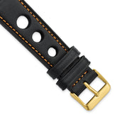 20mm Black Grand Prix Leather with Orange Stitching and Gold-tone Buckle 7.5 inch Watch Band