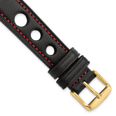 18mm Black Grand Prix Leather with Red Stitching and Gold-tone Buckle 7.5 inch Watch Band