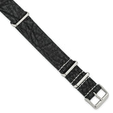 18mm Black Military Style Distressed Leather 1-Piece with Silver-tone Buckle 11 inch Watch Band