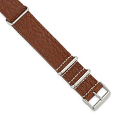 18mm Havana Distressed Leather Military Style 1-Piece with Silver-tone Buckle 11 inch Watch Band