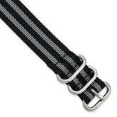 20mm One-Piece Black and Grey Striped Military Ballistic G10 Nylon with Brushed Stainless Steel Buckle 10.75 inch Watch Band