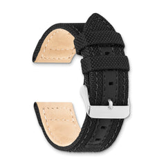 18mm Black Nylon Canvas with Leather Trim and Silver-tone Panerai Style Buckle 7.75 inch Watch Band