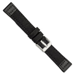 18mm Black Nylon Canvas with Leather Trim and Silver-tone Panerai Style Buckle 7.75 inch Watch Band