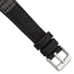 18mm Black Nylon Canvas with Leather Trim and Silver-tone Panerai Style Buckle 7.75 inch Watch Band