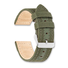 18mm Olive Nylon Canvas with Leather Trim and Silver-tone Panerai Style Buckle 7.75 inch Watch Band