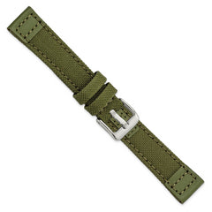 18mm Olive Nylon Canvas with Leather Trim and Silver-tone Panerai Style Buckle 7.75 inch Watch Band