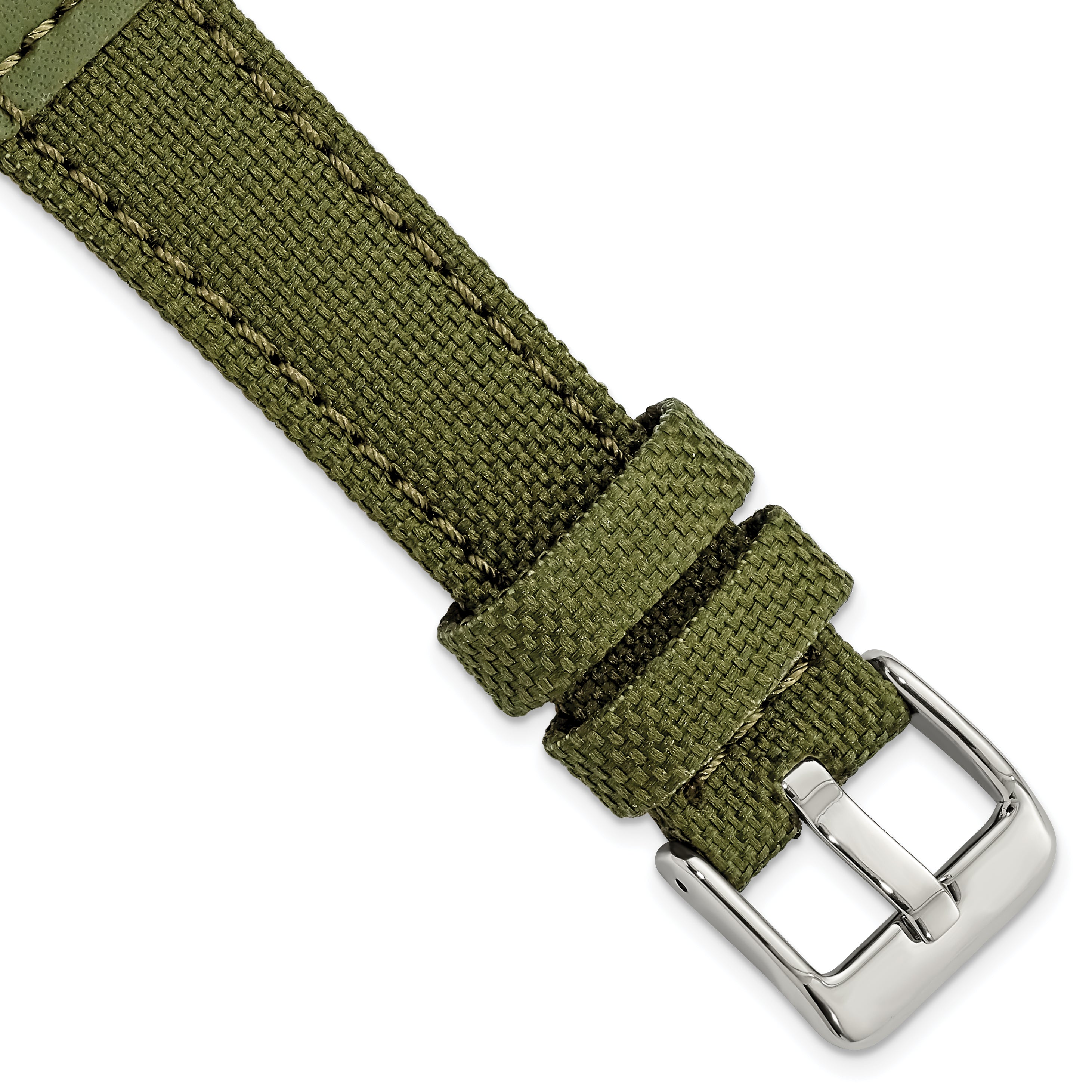 18mm Olive Nylon Canvas with Leather Trim and Silver-tone Panerai Style Buckle 7.75 inch Watch Band