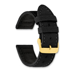 18mm Black Nylon Canvas with Black Leather Lining and Gold-tone Buckle 7.75 inch Watch Band