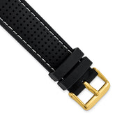22mm Black Ventilated Silicone with White Stitching and Gold-tone Buckle 8 inch Watch Band