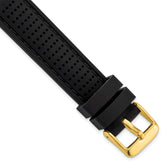 18mm Black Ventilated Silicone with Black Stitching and Gold-tone Buckle 8 inch Watch Band