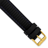 18mm Black Ventilated Silicone with Blue Stitching and Gold-tone Buckle 8 inch Watch Band