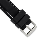 20mm Black Smooth Silicone with White Stitching and Silver-tone Buckle 8 inch Watch Band