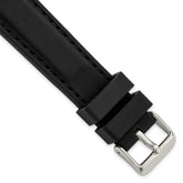 20mm Black Smooth Silicone with Black Stitching and Silver-tone Buckle 8 inch Watch Band