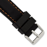 20mm Black Smooth Silicone with Orange Stitching and Silver-tone Buckle 8 inch Watch Band