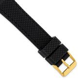 18mm Black Textured Silicone with Black Stitching and Gold-tone Buckle 8 inch Watch Band