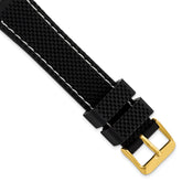 18mm Black Textured Silicone with White Stitching and Gold-tone Buckle 8 inch Watch Band