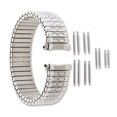 Mens 18-22mm Satin and Polished Curved-End Stainless Steel 6.75 inch Expansion Watch Band