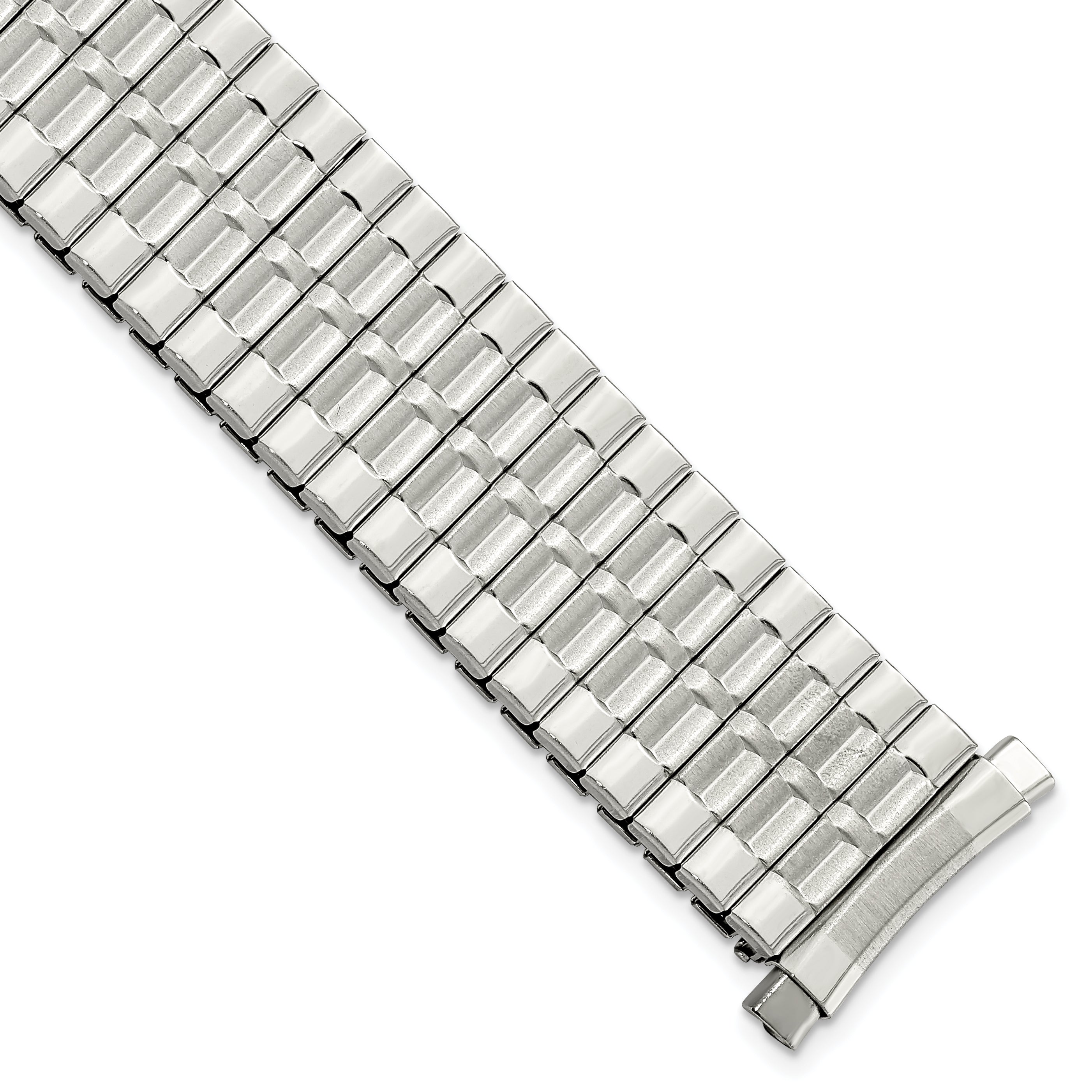 Mens 18-22mm Satin and Polished Curved-End Stainless Steel 6.75 inch Expansion Watch Band