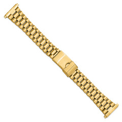 Long 22-26mm President-Style Satin and Polished Yellow IP-Plated Stainless Steel with Deployment Buckle 7 inch Watch Band