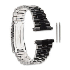 Long 22-26mm President-Style Satin and Polished Black IP-plated Stainless Steel with Deployment Buckle 7 inch Watch Band