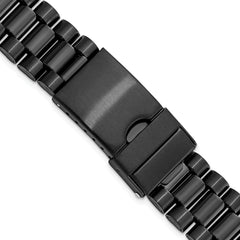 Long 22-26mm President-Style Satin and Polished Black IP-plated Stainless Steel with Deployment Buckle 7 inch Watch Band