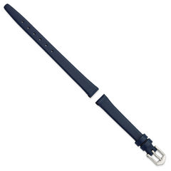 10mm Navy Blue Classic Calfskin Leather with Silver-tone Aluminum Buckle 6.6 inch Watch Band