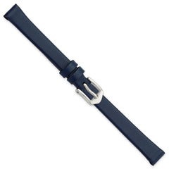 10mm Navy Blue Classic Calfskin Leather with Silver-tone Aluminum Buckle 6.6 inch Watch Band