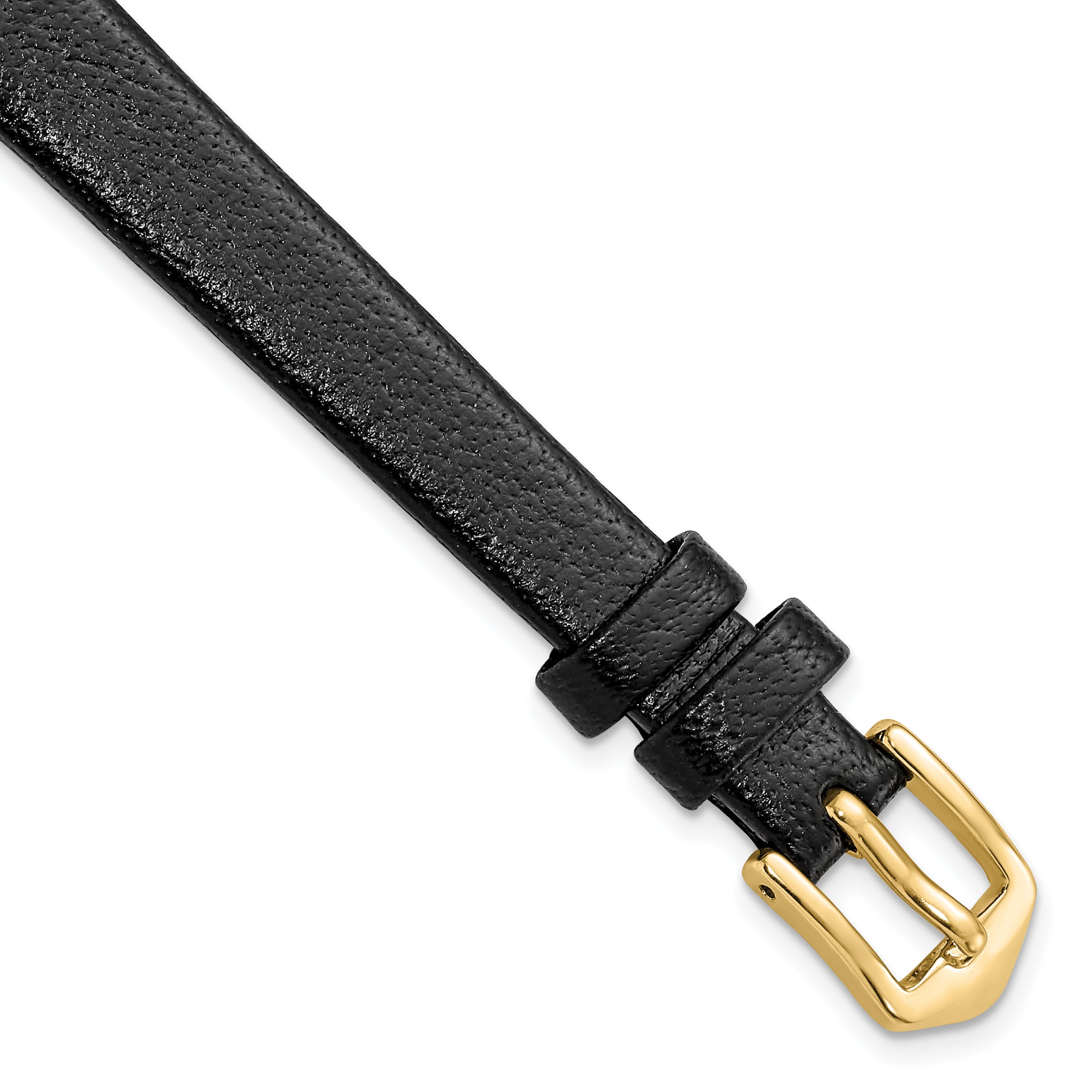 10mm Black Flat Polished Leather with Gold-tone Aluminum Buckle 6.6 inch Watch Band