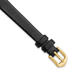 10mm Black Flat Polished Leather with Gold-tone Aluminum Buckle 6.6 inch Watch Band