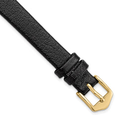 Extra Long 12mm Black Flat Polished Leather with Gold-tone Aluminum Buckle 7.9 inch Watch Band