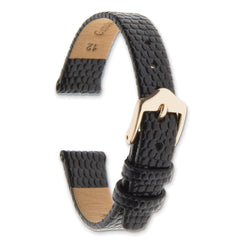 10mm Black Flat Lizard Grain Calfskin Leather with Gold-tone Aluminum Buckle 6.75 inch Watch Band