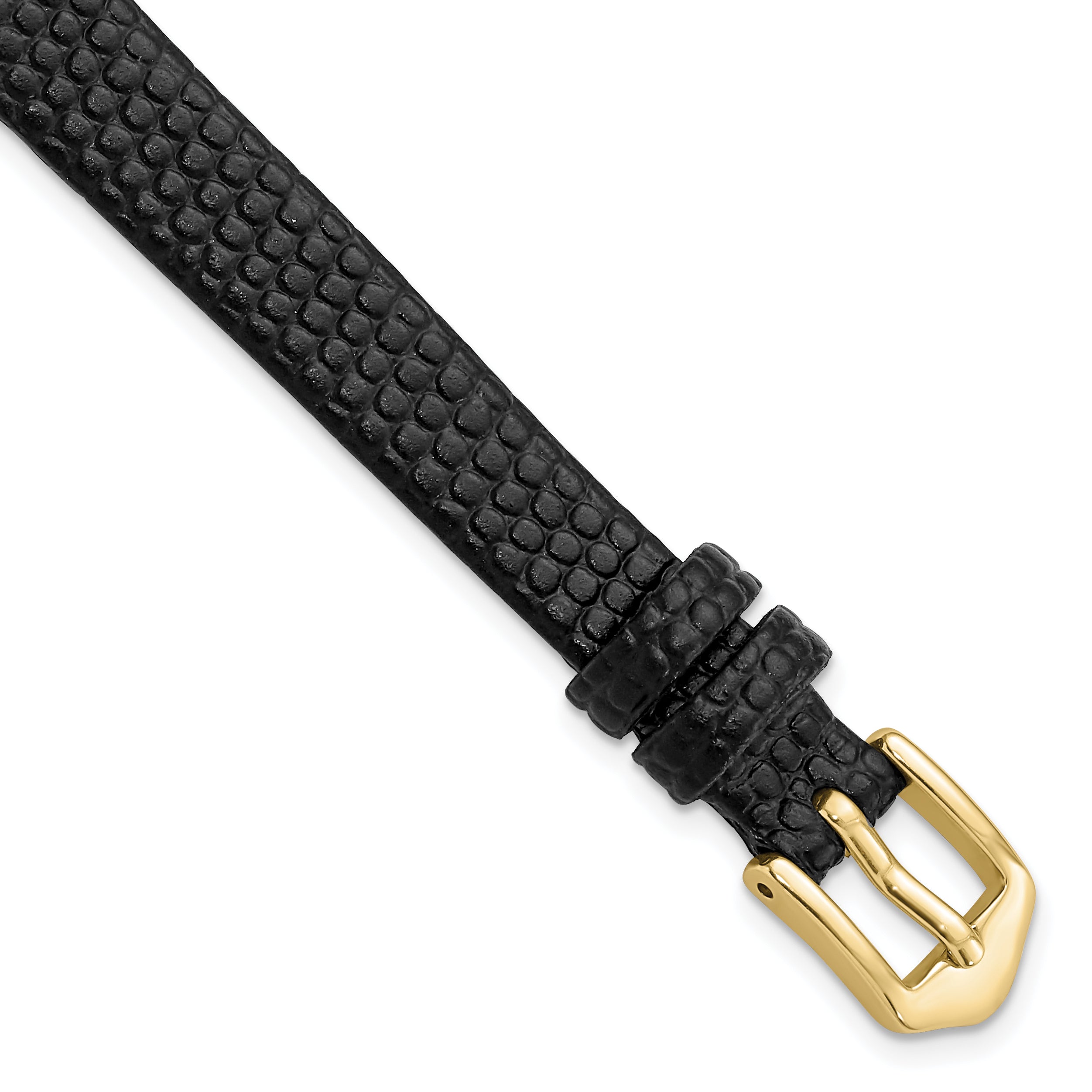 10mm Black Flat Lizard Grain Calfskin Leather with Gold-tone Aluminum Buckle 6.75 inch Watch Band