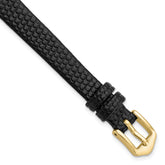 10mm Black Flat Lizard Grain Calfskin Leather with Gold-tone Aluminum Buckle 6.75 inch Watch Band