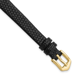 10mm Black Flat Lizard Grain Calfskin Leather with Gold-tone Aluminum Buckle 6.75 inch Watch Band