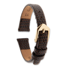 10mm Dark Brown Flat Lizard Grain Calfskin Leather with Gold-tone Aluminum Buckle 6.75 inch Watch Band