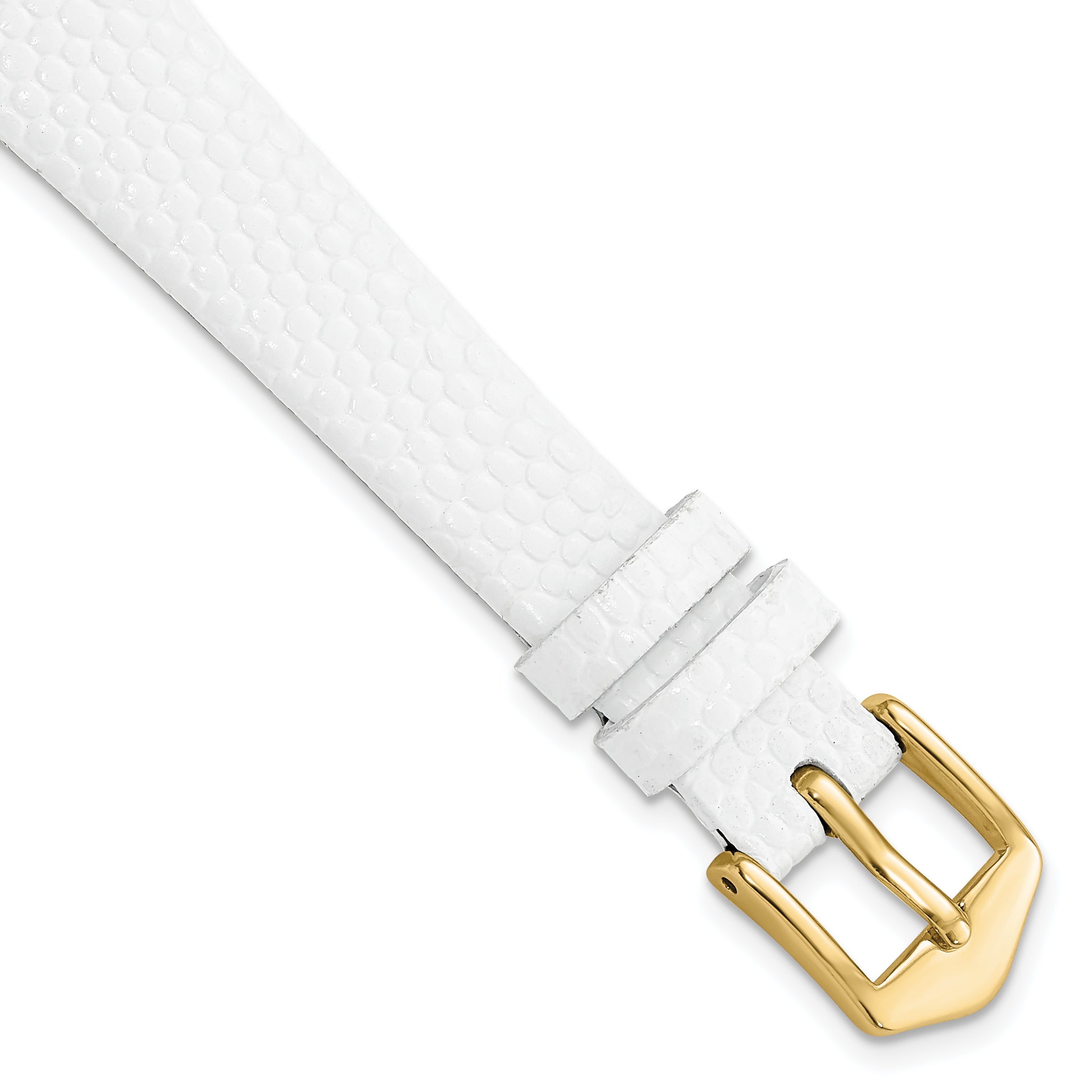 13mm White Flat Lizard Grain Calfskin Leather with Gold-tone Aluminum Buckle 6.75 inch Watch Band