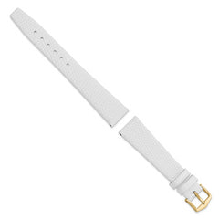 18mm White Flat Lizard Grain Calfskin Leather with Gold-tone Aluminum Buckle 7.5 inch Watch Band
