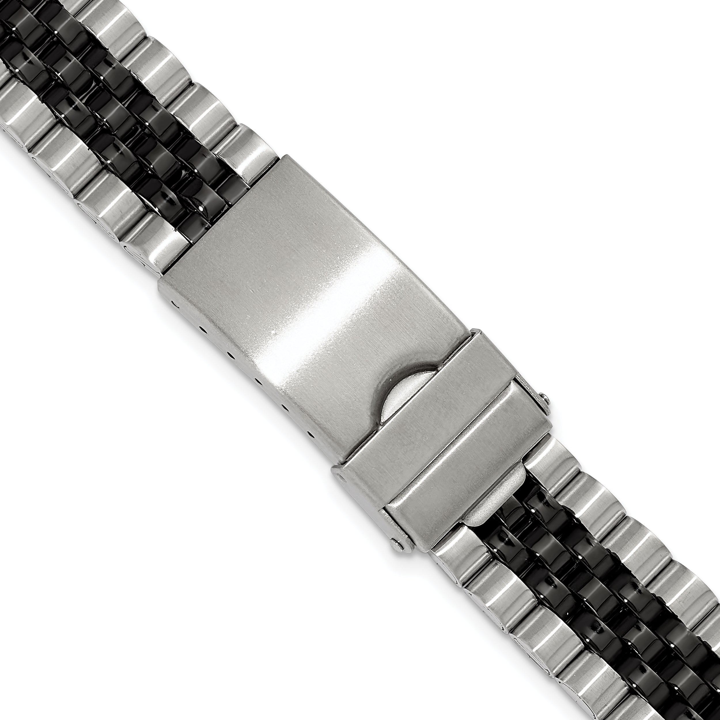 Mens 18-22mm Long Jubilee-Style Satin and Polished Black IP-plated Stainless Steel with Deployment Buckle 7 inch Watch Band