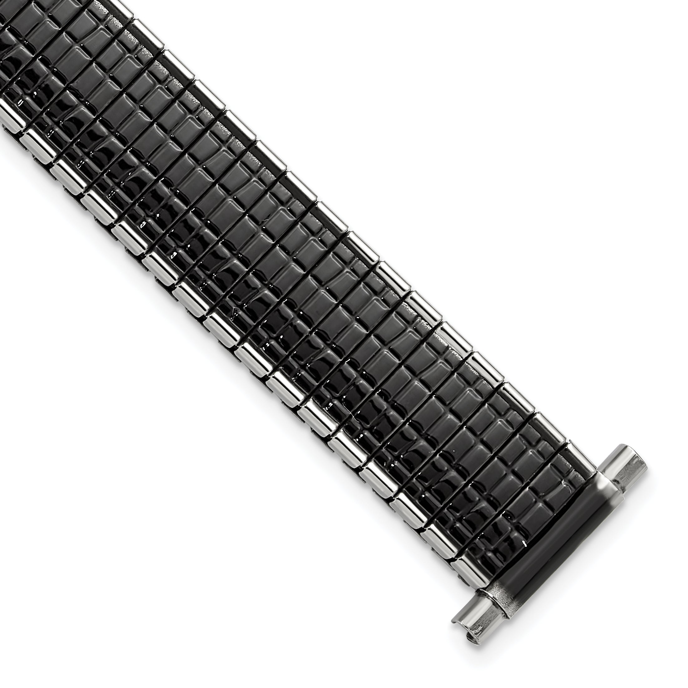 Romunda Mens 16-20mm Black and Silver-tone Stainless Steel 6.5 inch Expansion Watch Band