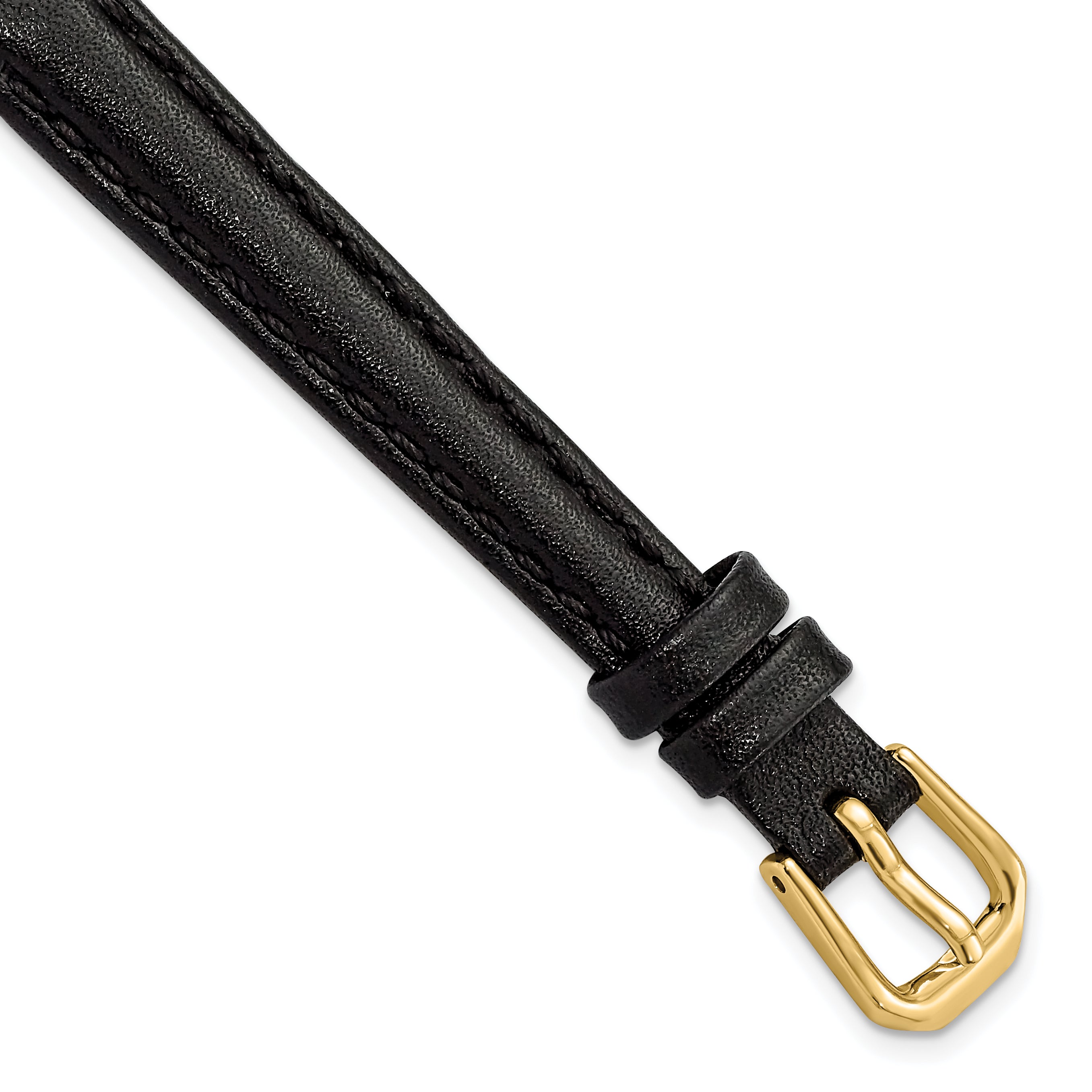 10mm Black Smooth Leather with Gold-tone Buckle 6.75 inch Watch Band