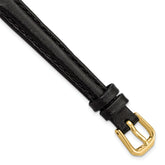 10mm Black Smooth Leather with Gold-tone Buckle 6.75 inch Watch Band