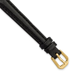 10mm Black Smooth Leather with Gold-tone Buckle 6.75 inch Watch Band