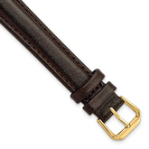 16mm Extra Long Dark Brown Smooth Leather with Gold-tone 9.5 inch Watch Band