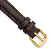 12mm Short Dark Brown Smooth Leather with Gold-tone Buckle 6.25 inch Watch Band