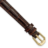 10mm Brown Crocodile Grain Leather with Dark Stitching and Gold-tone Buckle 6.75 inch Watch Band